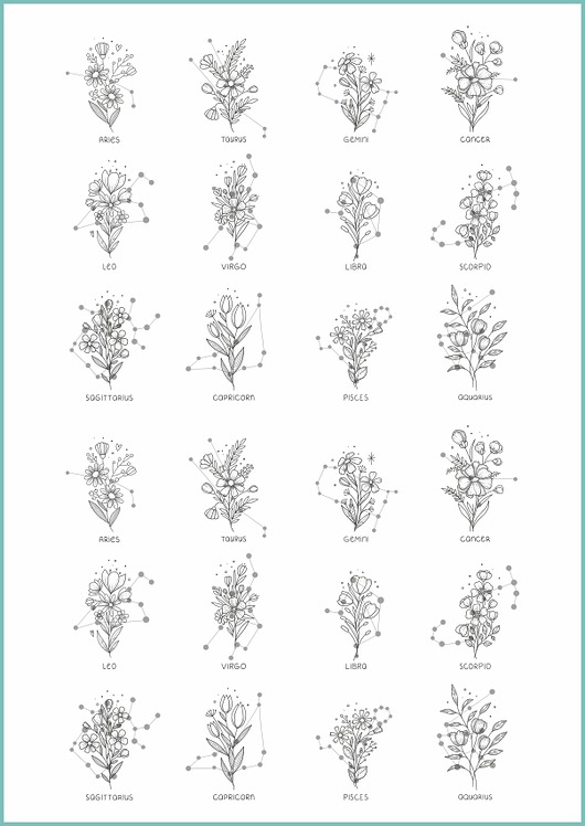 tatuaże zmywalne, tymczasowe Tatuaż tymczasowy "Horoscope tattoo flowers"