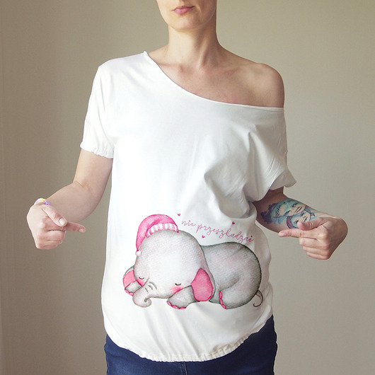 Ciążowy Tshirt Oversize Słoniczka S-XXL ONE MUG A DAY
