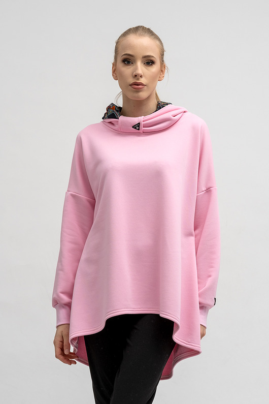 bluza bez kaptura damska BLUZA ASYMETRYCZNA ,,RAVEL'' różowa+wzór jesieni