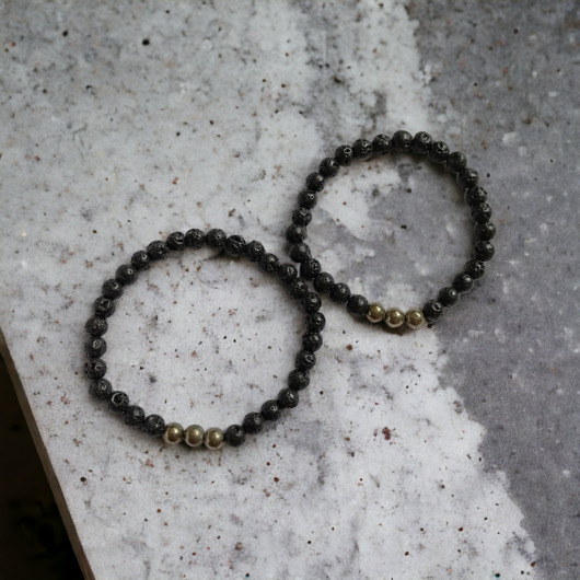 bransoletki z kamieni naturalnych KOMPLET dla PARY : piryt & lawa