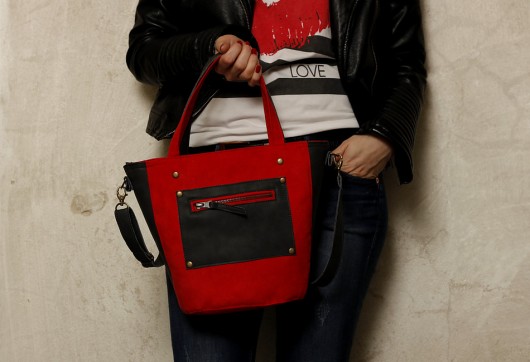  Mini Bucket Bag Czerwona Grafitowa hairoo