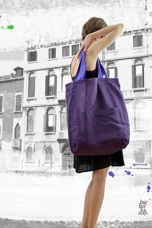 Torba shopper ekologiczna lniana XXL fioletowa Barbrka Design