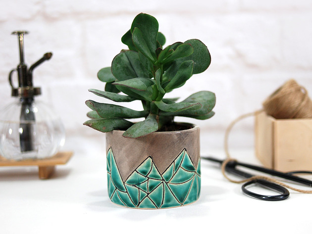 Turkusowy loft - ceramiczna doniczka stojąca 10FingersArt