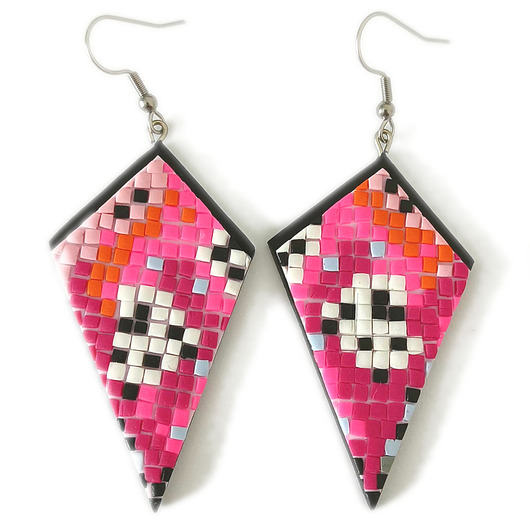 kolczyki z masy plastycznej Duże Różowe Geometryczne Kolczyki