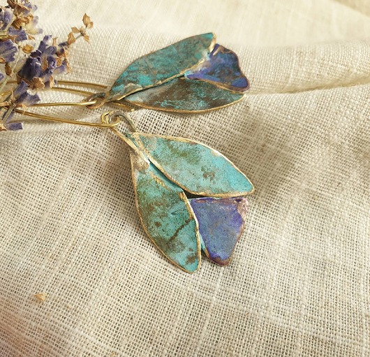 kolczyki z mosiądzu Kolczyki artystyczne patynowane tulipany mosiądz