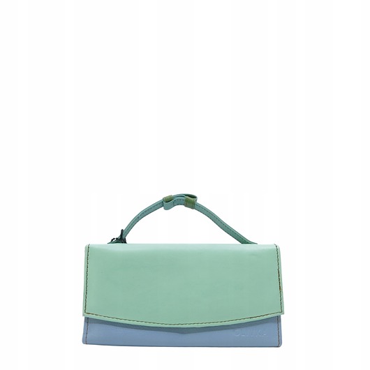 portfele damskie Portfel damski skórzany ze skrawków rączka dużo przegródek eko OLIVKA