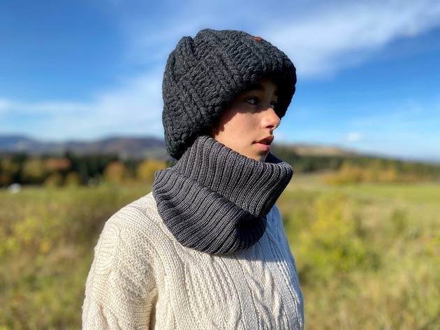 szale damskie Komin merino w prążki Soft Snood - Antracyt