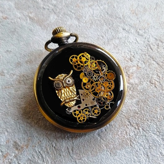 Owls Home - Dwustronny wisior Steampunk DROBINY CZASU