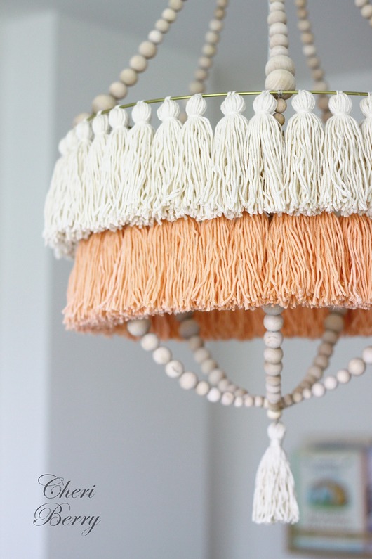 lampy wiszące Boho Lampa Abażur z Chwostami-Katja Beżowa Brzoskwinia