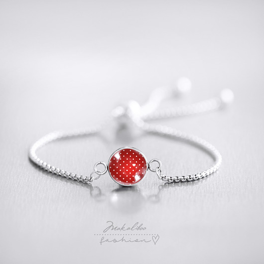 bransoletki ze szkła Love dots red - stal nierdzewna