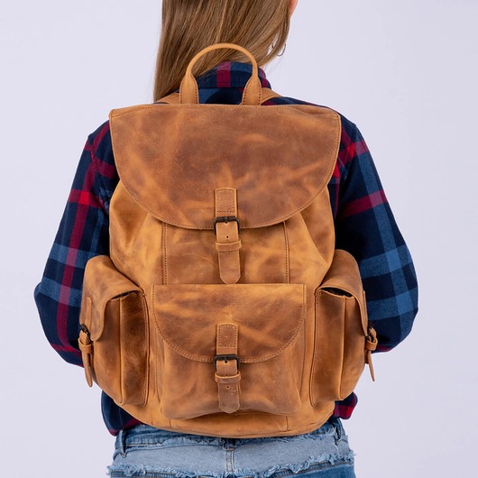 plecaki Camel Plecak Skórzany Vintage z Kieszeniami Belveder Outlander BT33