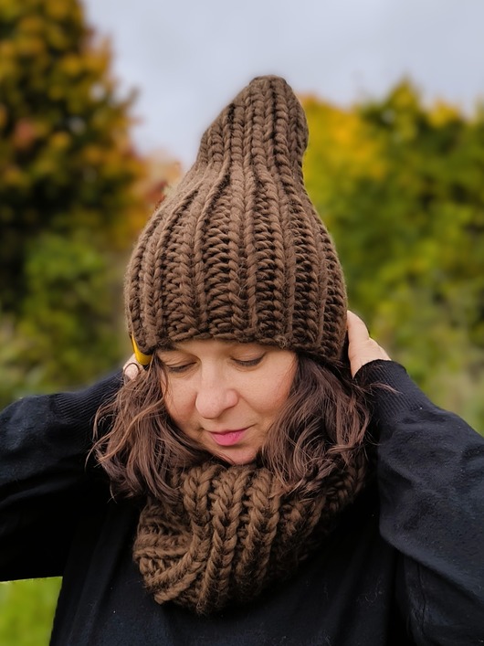 czapki damskie Komplet zimowy czapka i komin Peruvian WOOLY czekolada