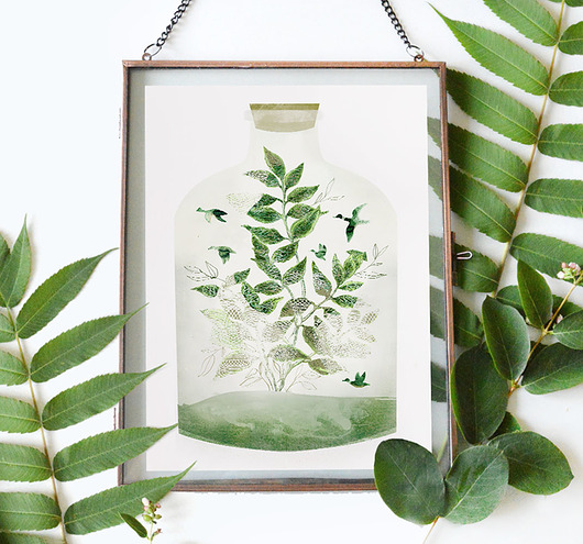 grafiki i ilustracje Las w butelce  30x40 cm