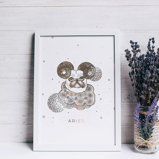 grafiki i ilustracje Plakat złocony - Mops Aries