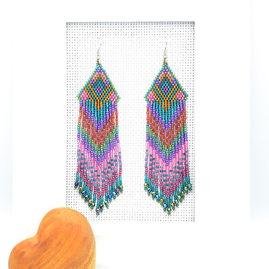 kolczyki - inne Indian green&pink