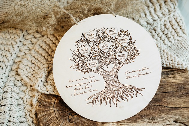 kartki scrapbooking Koło z imionami na Dzień Babci i Dziadka