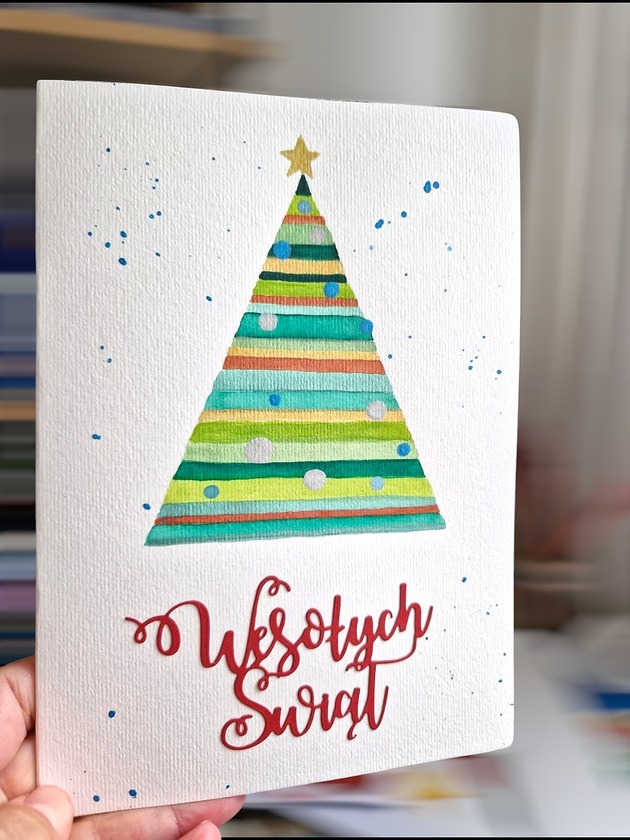 kartki scrapbooking Świąteczna kartka malowana ręcznie akwarelami Boże Narodzenie
