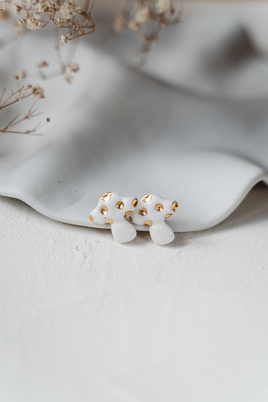 kolczyki ceramiczne Kolczyki porcelanowe ze złotem AMANITA