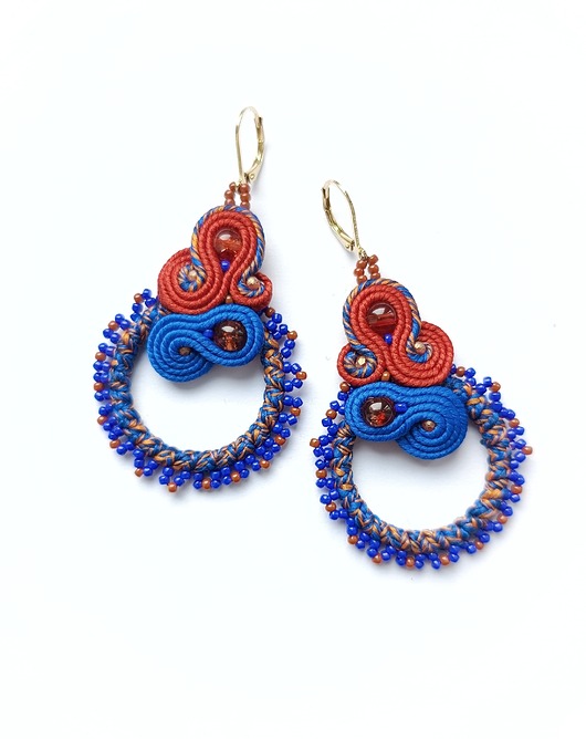 kolczyki soutache Kolczyki koła chabrowe ceglane soutache