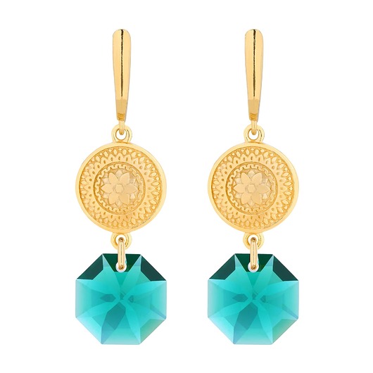 kolczyki swarovski Złote długie kolczyki z medalionami i kryształami SWAROVSKI CRYSTAL