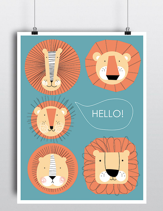plakat hello lew Cytryna design