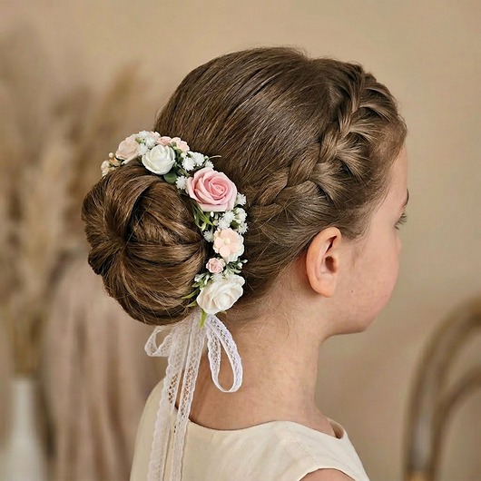 wianki komunijne Wianek komunijny na koka - pudrowy róż i bel