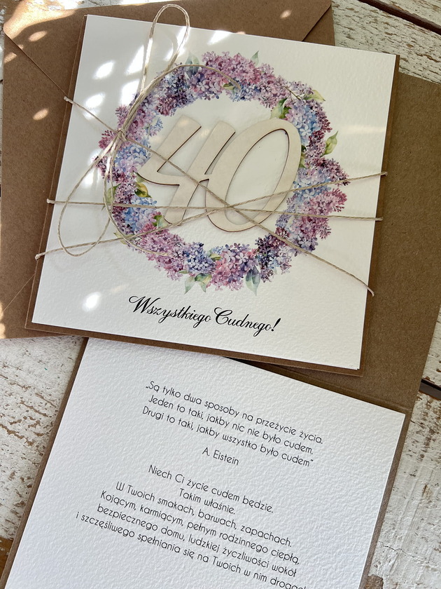 kartki scrapbooking Wyjątkowa kartka ręcznie robiona na 40 urodziny prezent na czterdziestkę - be