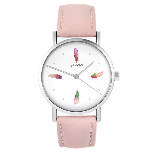 zegarki damskie Zegarek - Kolorowe piórka - pudrowy róż