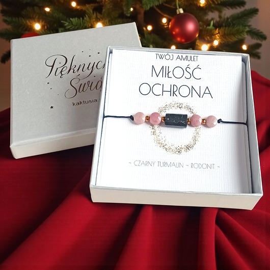 bransoletki z kamieni naturalnych Amulet - MIŁOŚĆ i OCHRONA - świąteczne pudełko - TURMALIN, rodonit