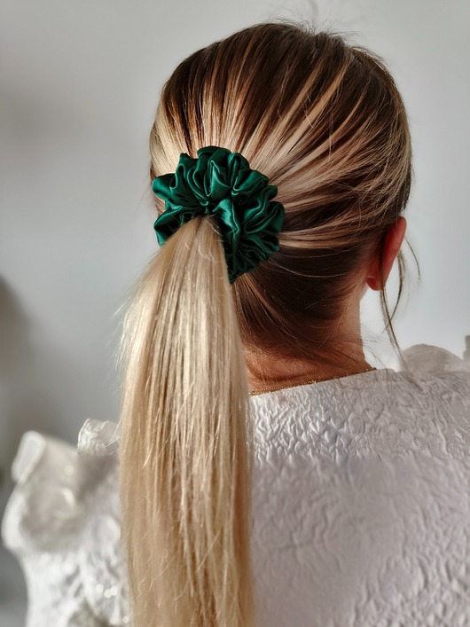 gumki do włosów Gumka jedwabna, scrunchie, frotka bottle green MIDI