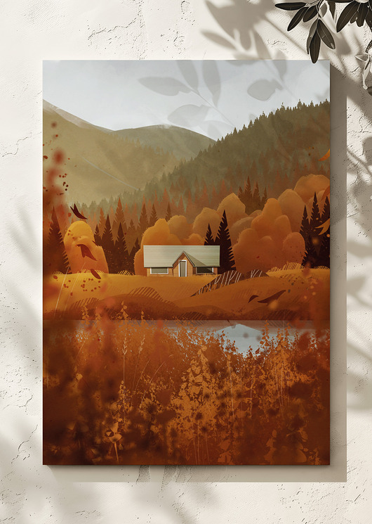 grafiki i ilustracje Dom w jesiennym słońcu