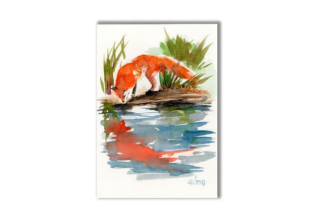 grafiki i ilustracje Obraz ręcznie malowany "Lisek"