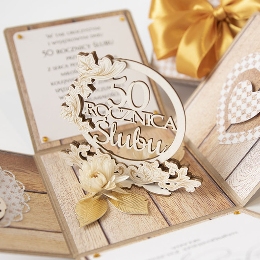 kartki scrapbooking 50 rocznica ślubu, złote gody, exploding box, kartka 3d