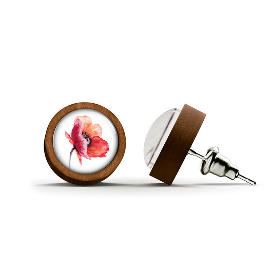 kolczyki drewniane Kolczyki drewniane - Mak - sztyfty