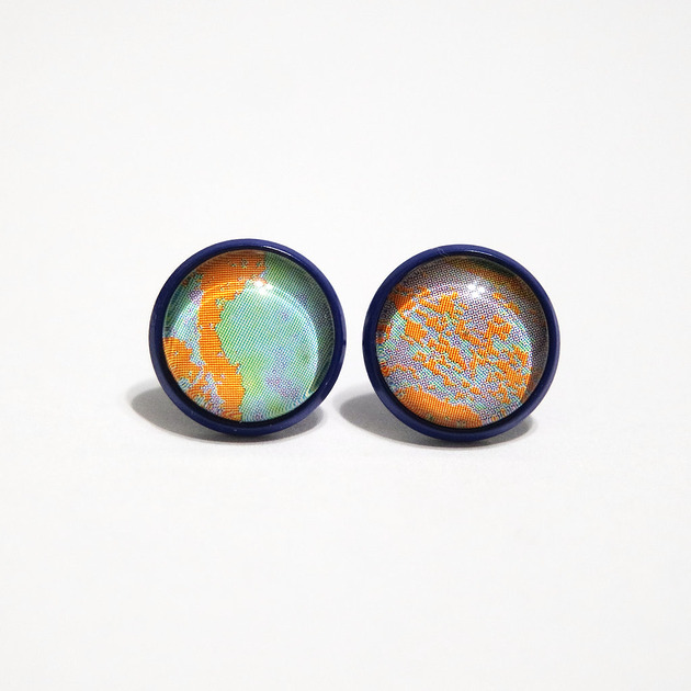 kolczyki szklane Kolczyki - Niebieskie, pomarańczowe - granatowe