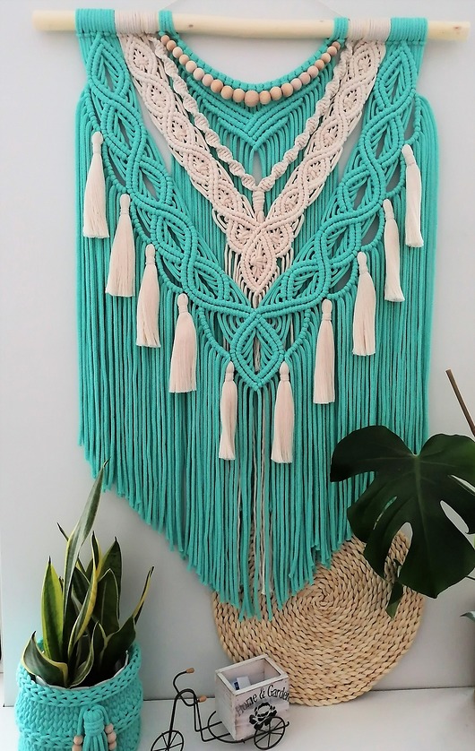 makramy Makrama Baila XL  mięta i ecru