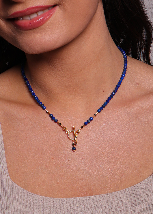 naszyjniki - inne Naszyjnik lapis lazuli i piryt toggle z zawieszką