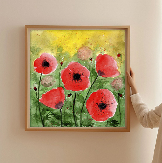 obrazy Oryginalna akwarela. Maki 20x20cm