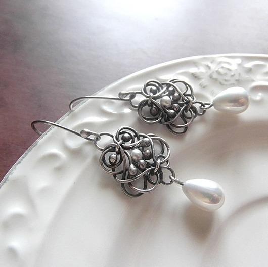 kolczyki wire wrapping Kolczyki srebrne Snowdrop