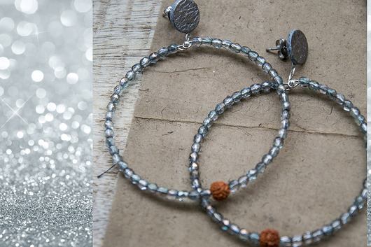 SILVER INDIA skórzane KOLCZYKI hoop z rudrakszą NOMAD ACCESSORIES