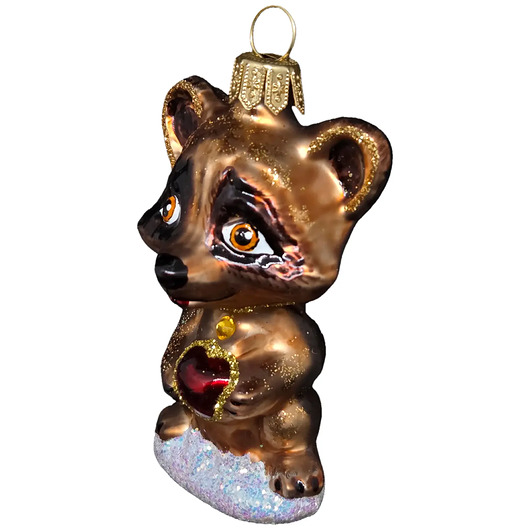 bombki Ręcznie malowana szklana bombka brązowy szop z serduszkiem