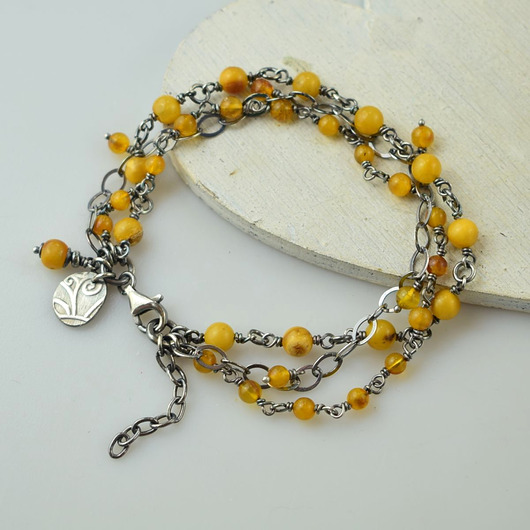 bransoletki z kamieni naturalnych Bursztyn w srebrze - bransoletka