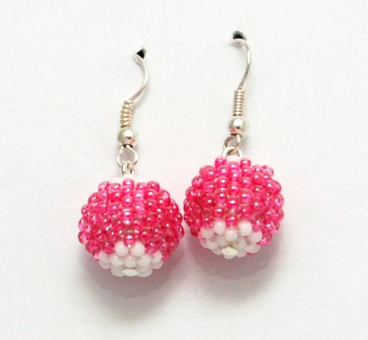 Kolczyki beaded balls różowo białe MadeByInati