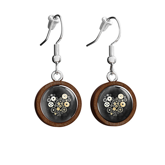 kolczyki drewniane Kolczyki drewniane - Serce steampunk czarne - wiszące