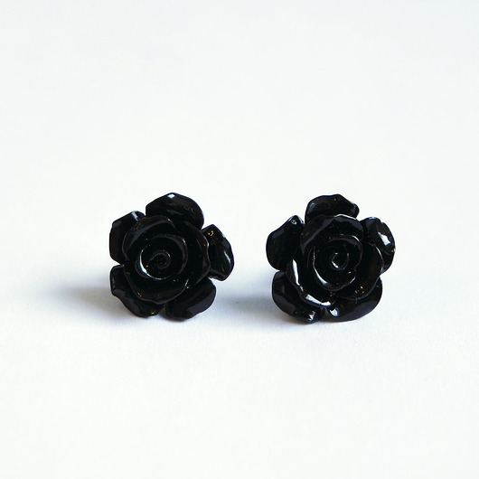 kolczyki - inne Kolczyki - Czarna róża 15 mm - koral