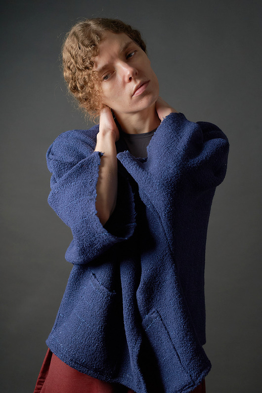 marynarki damskie Żakiet kimonowy miękki ciepły ciemnoniebieski