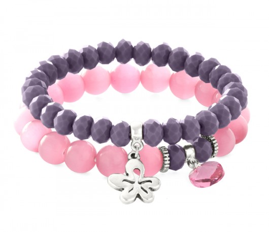 Pink jade & violet crystals with pendants. Lavoga