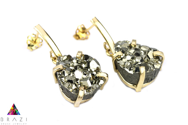 Earrings Piryt Podłużne Złoto Brazi Druse Jewelry