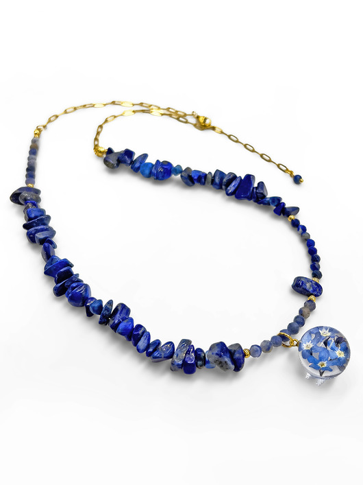 naszyjniki - inne Naszyjnik lapis lazuli, sodalit & niezapominajki