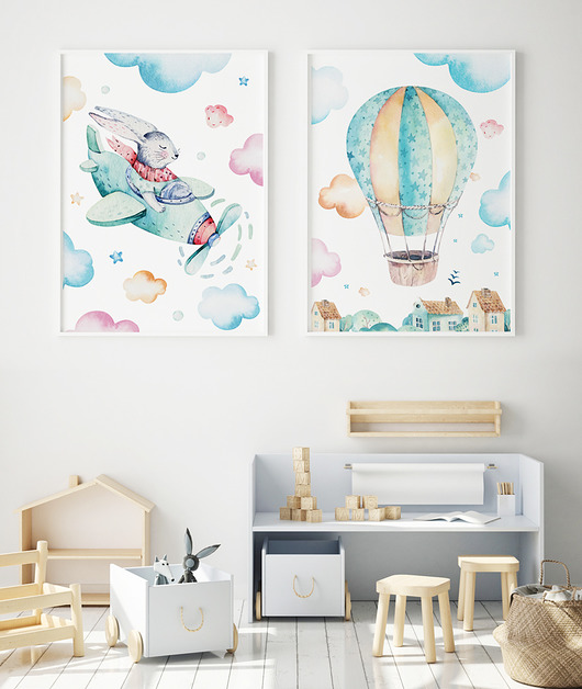 obrazy i plakaty do pokoju dziecięcego Zestaw w chmurach - 2 plakaty